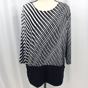 Chicos 3 Top Womens Size XL 16 Black White Stretch Blouson Ruched 3/4 Sleeve